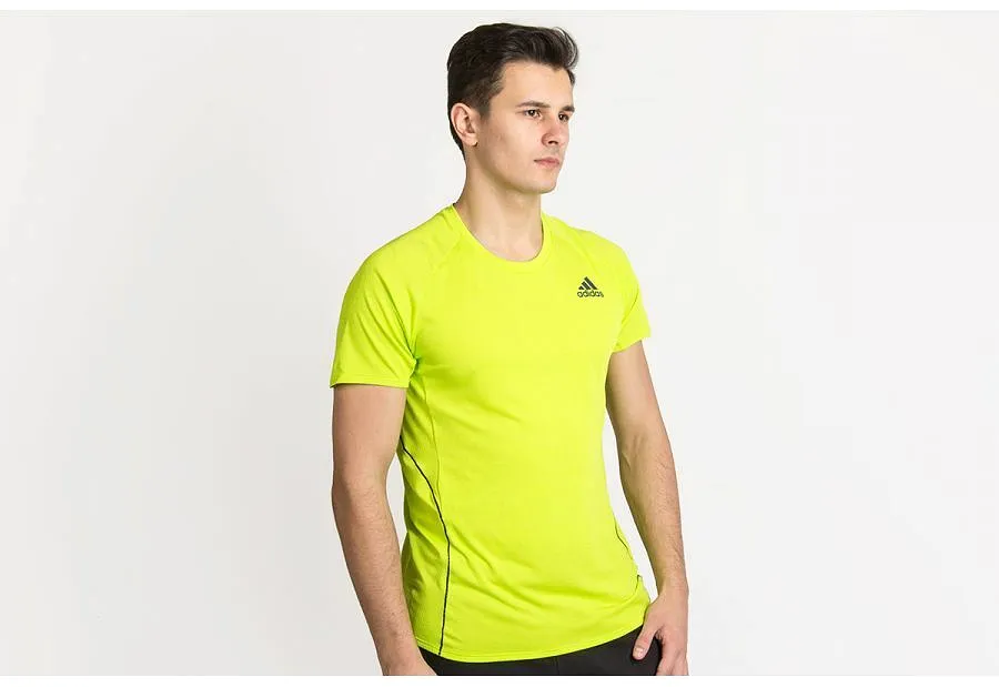 adidas Running T-Shirt Mens Adi Runner Tee Green Reflective 100% Recycled Eco