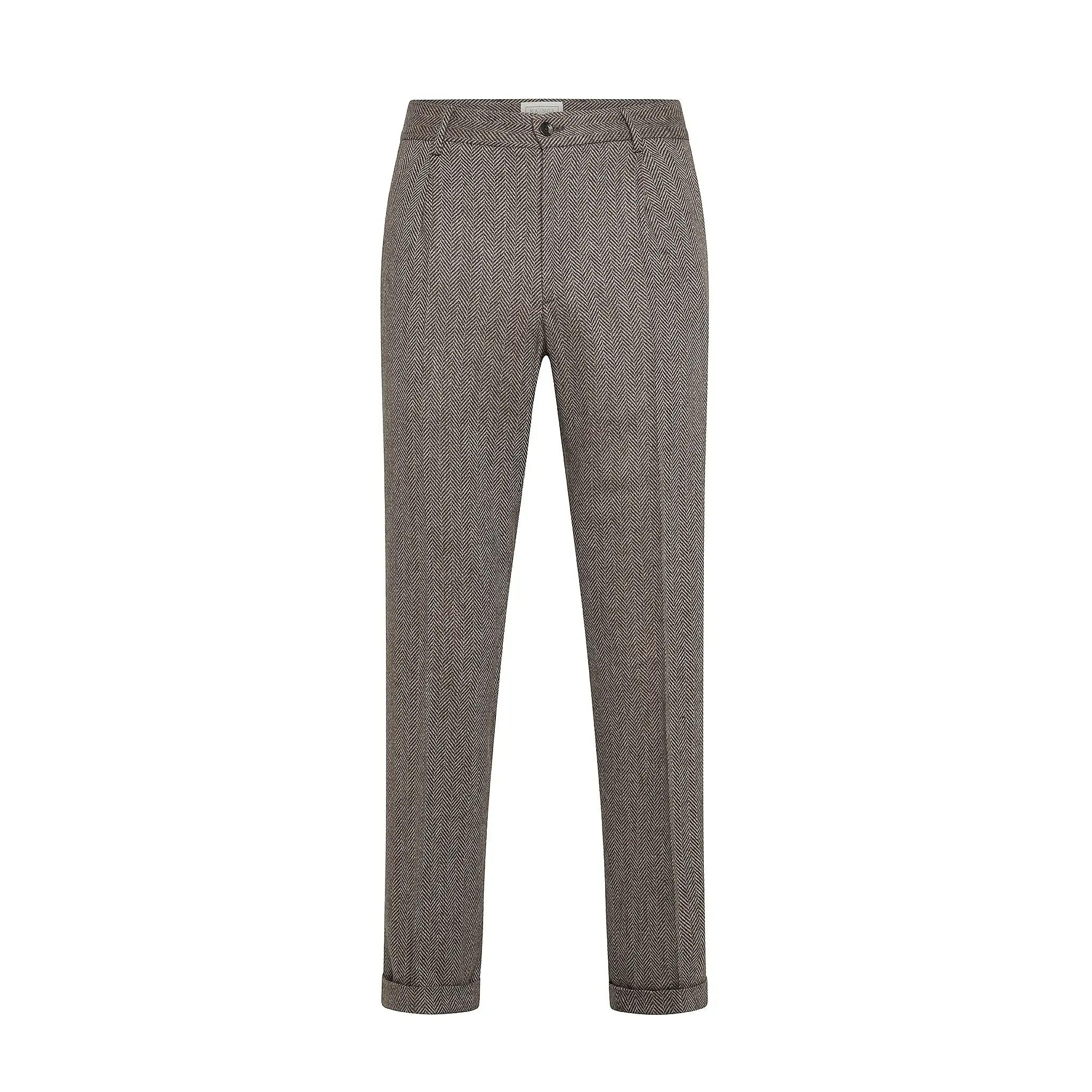 Alain Pleated Chino in Herringbone Archivio wool