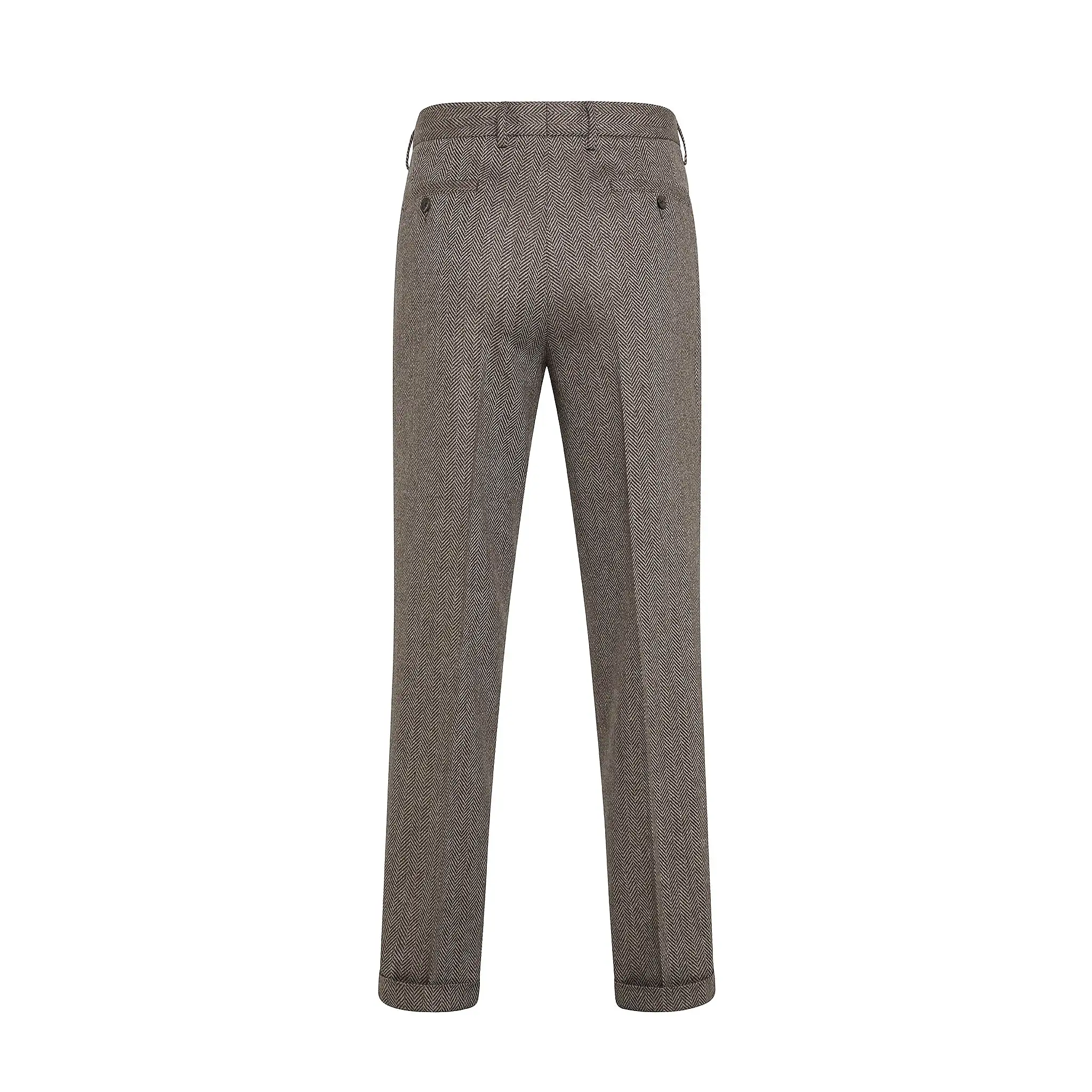 Alain Pleated Chino in Herringbone Archivio wool