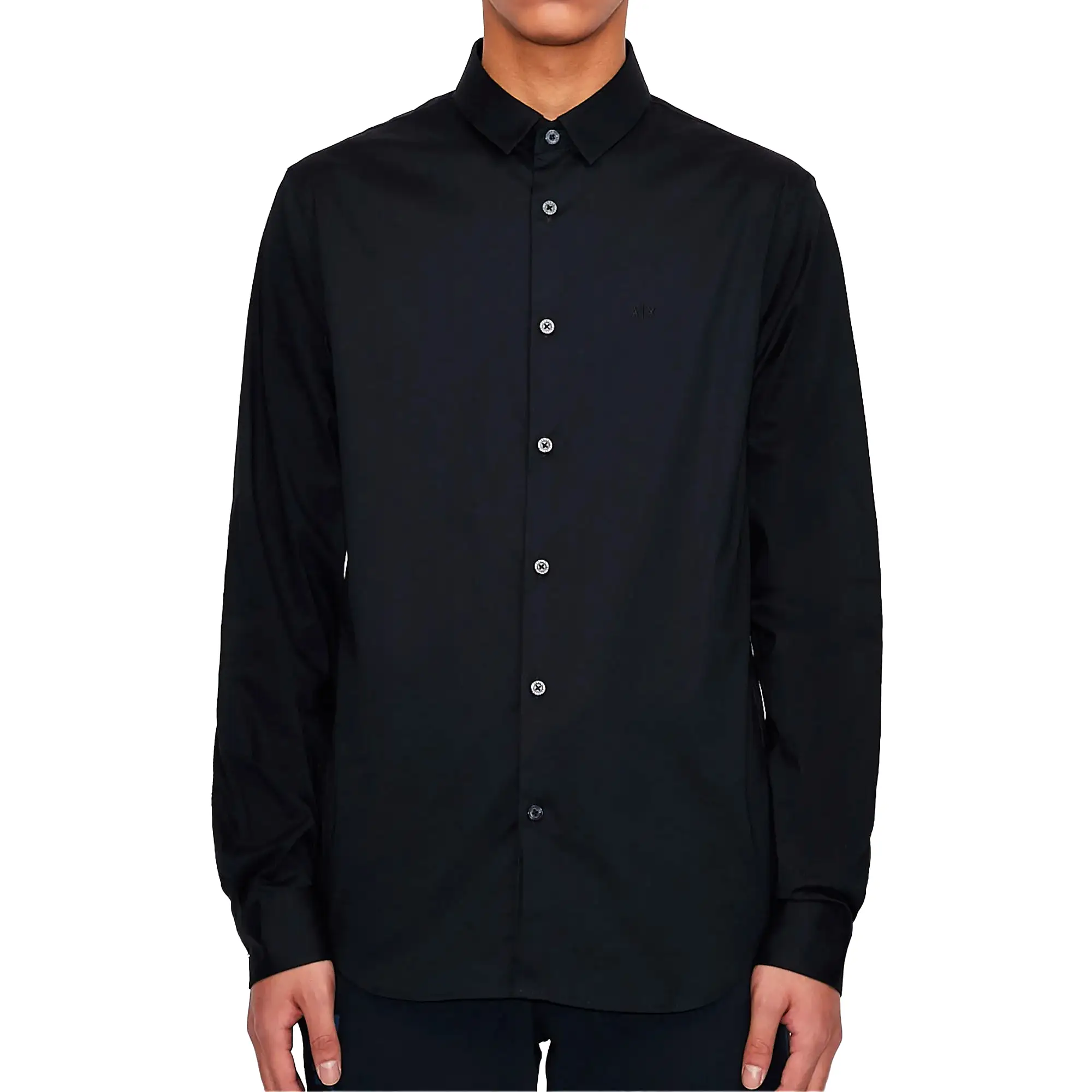 Armani Exchange Cotton Stretch Long Sleeve Shirt - Navy