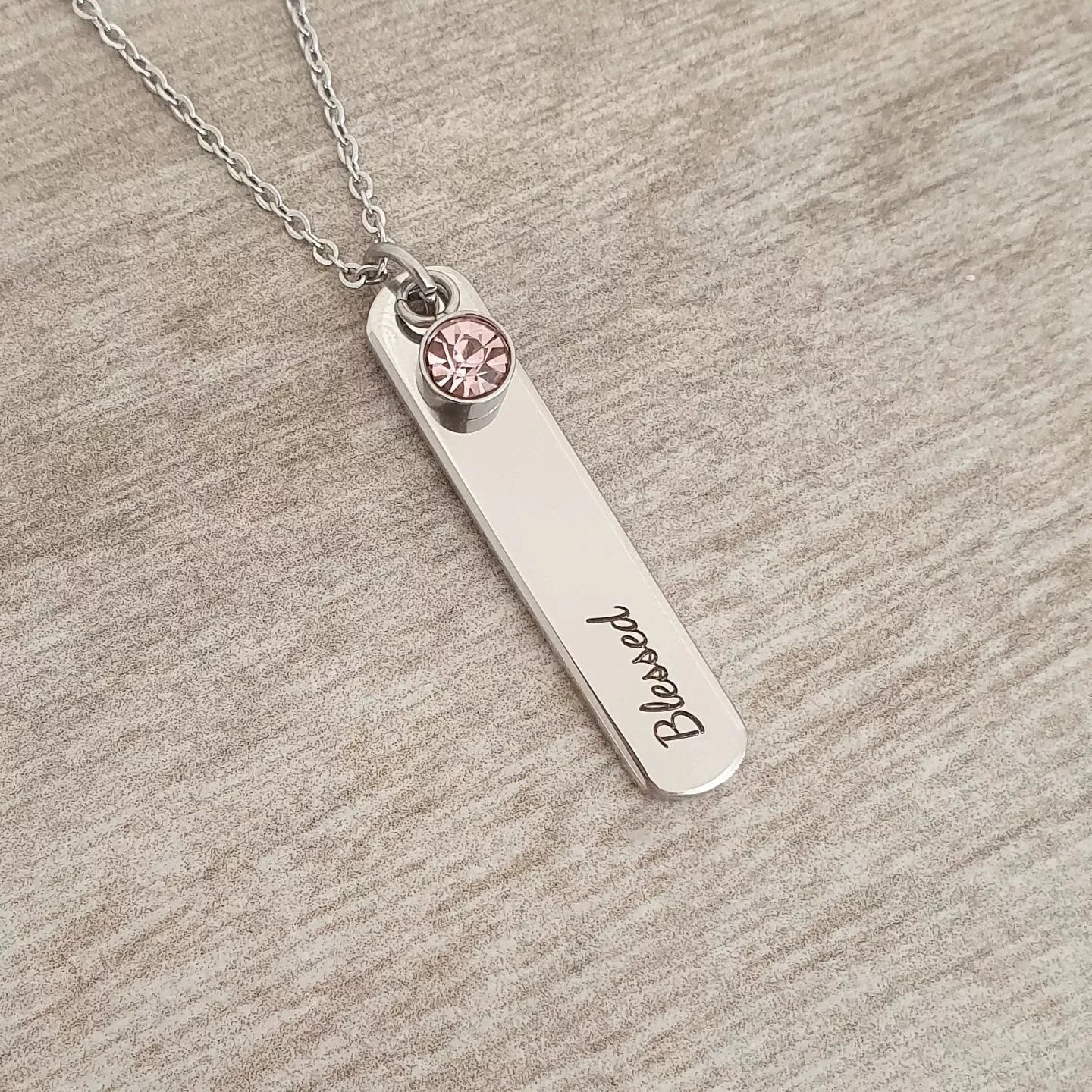 Bella Personalized Bar Necklace with Optional Birthstone, Stainless Steel (READY IN 3 DAYS!)