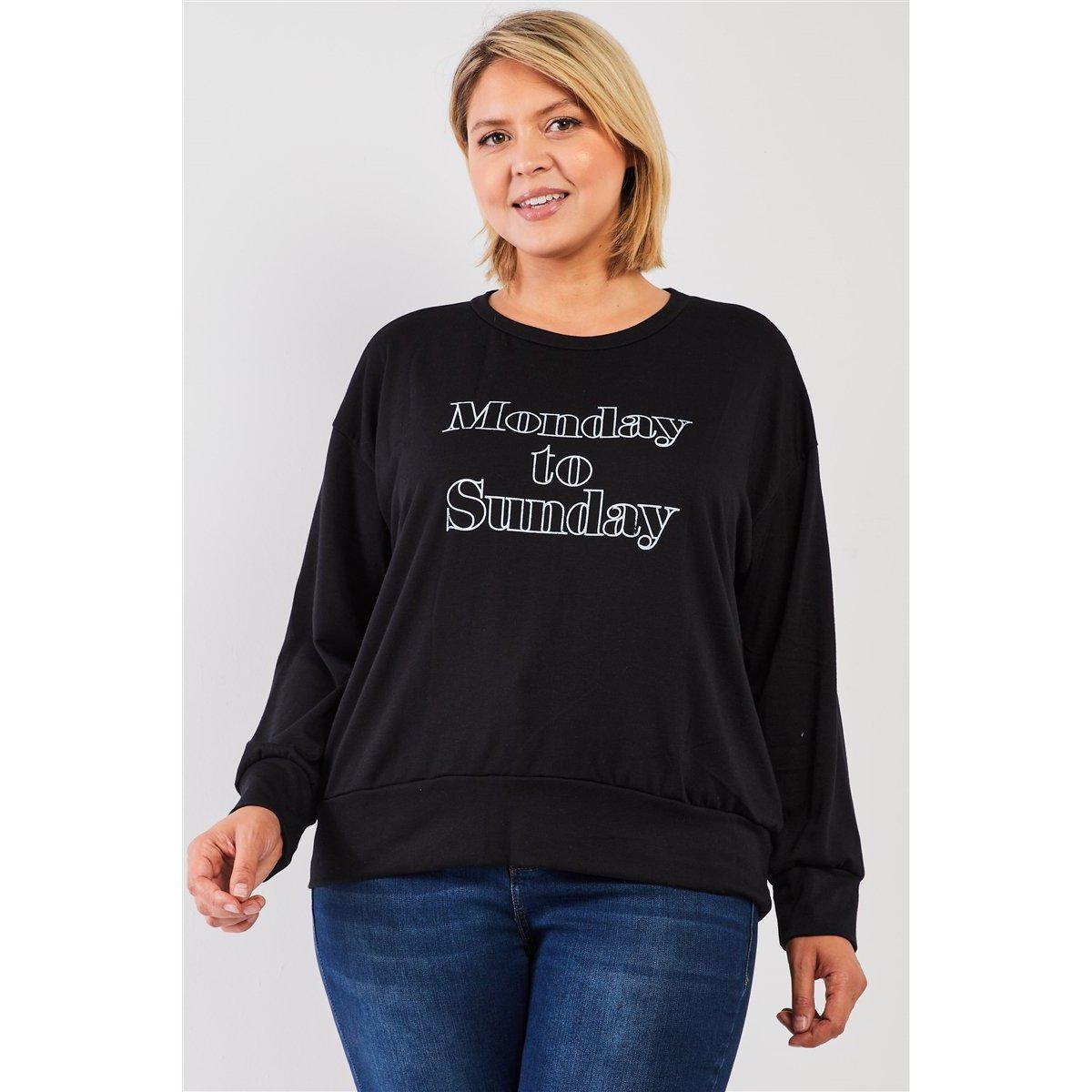 Black monday Sunday Print Long Sleeve Relaxed Sweatshirt Top