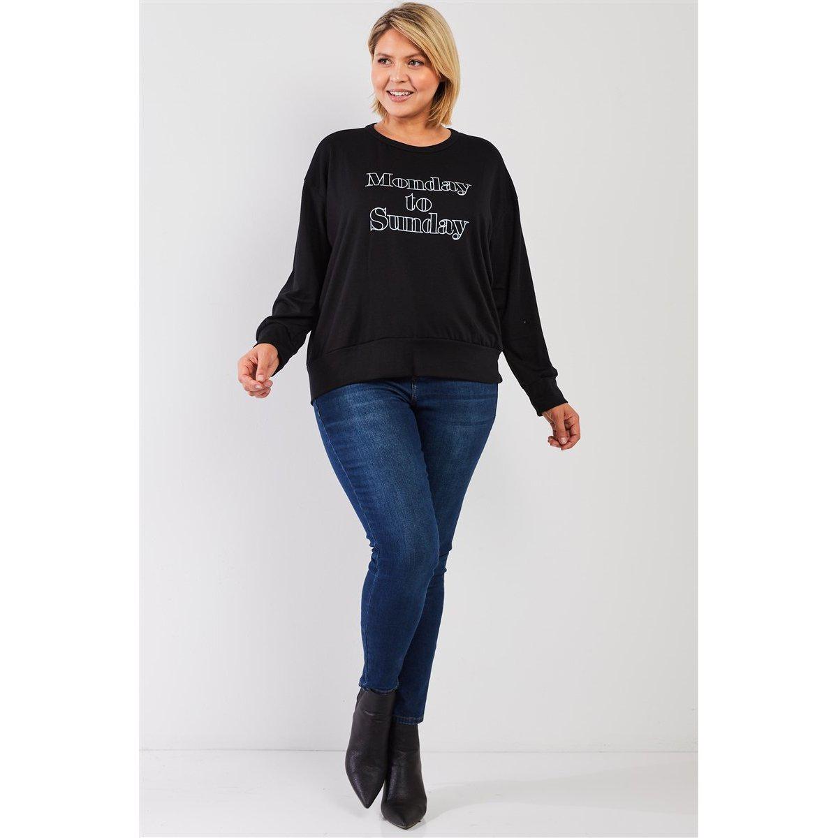 Black monday Sunday Print Long Sleeve Relaxed Sweatshirt Top