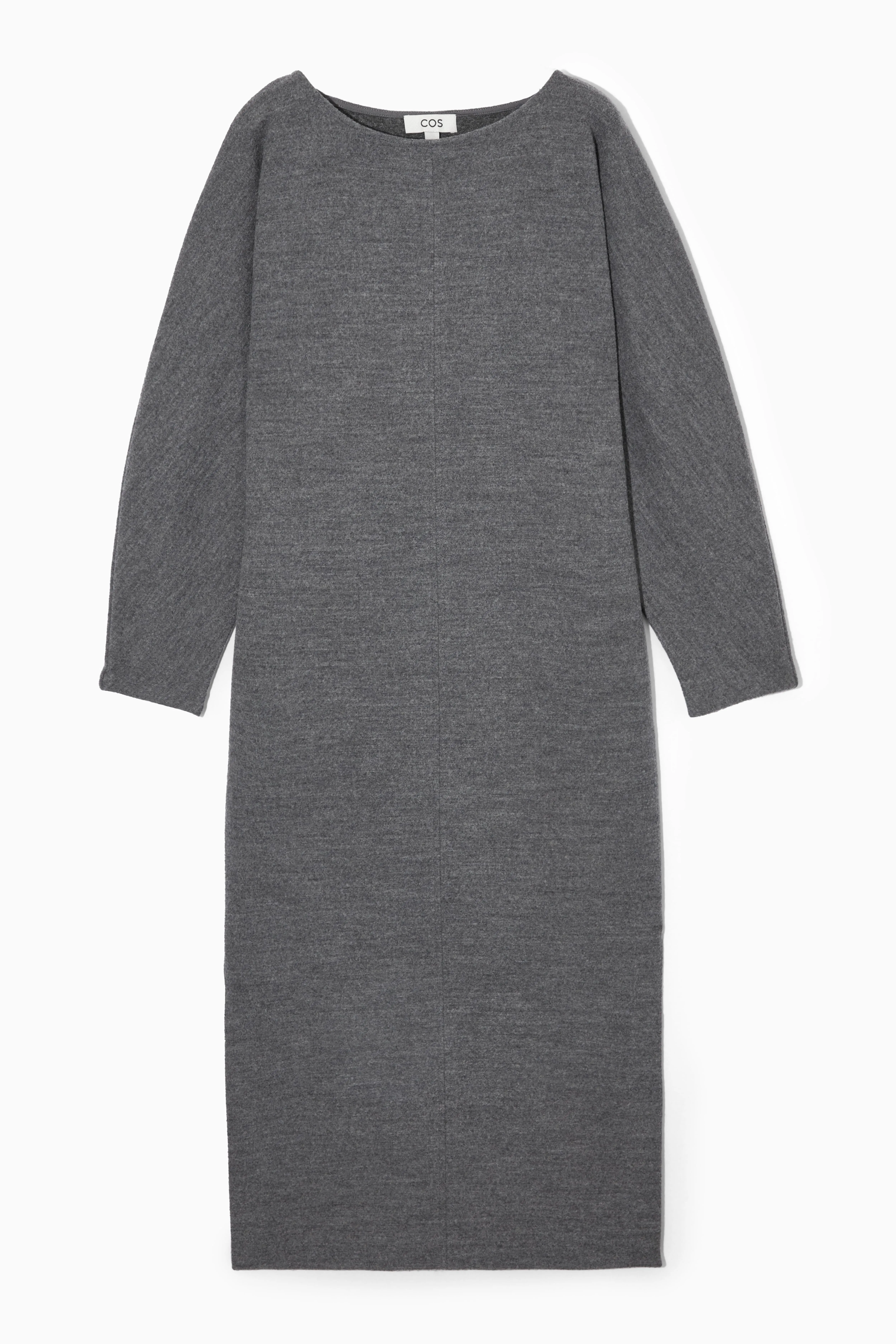 BOILED-WOOL LONG-SLEEVED MAXI DRESS - Boat neck - Long sleeve - DARK GREY MELANGE - Ladies | H&M GB