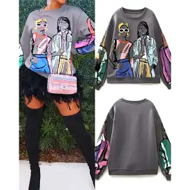 Casual Long Sleeve Art Print Top