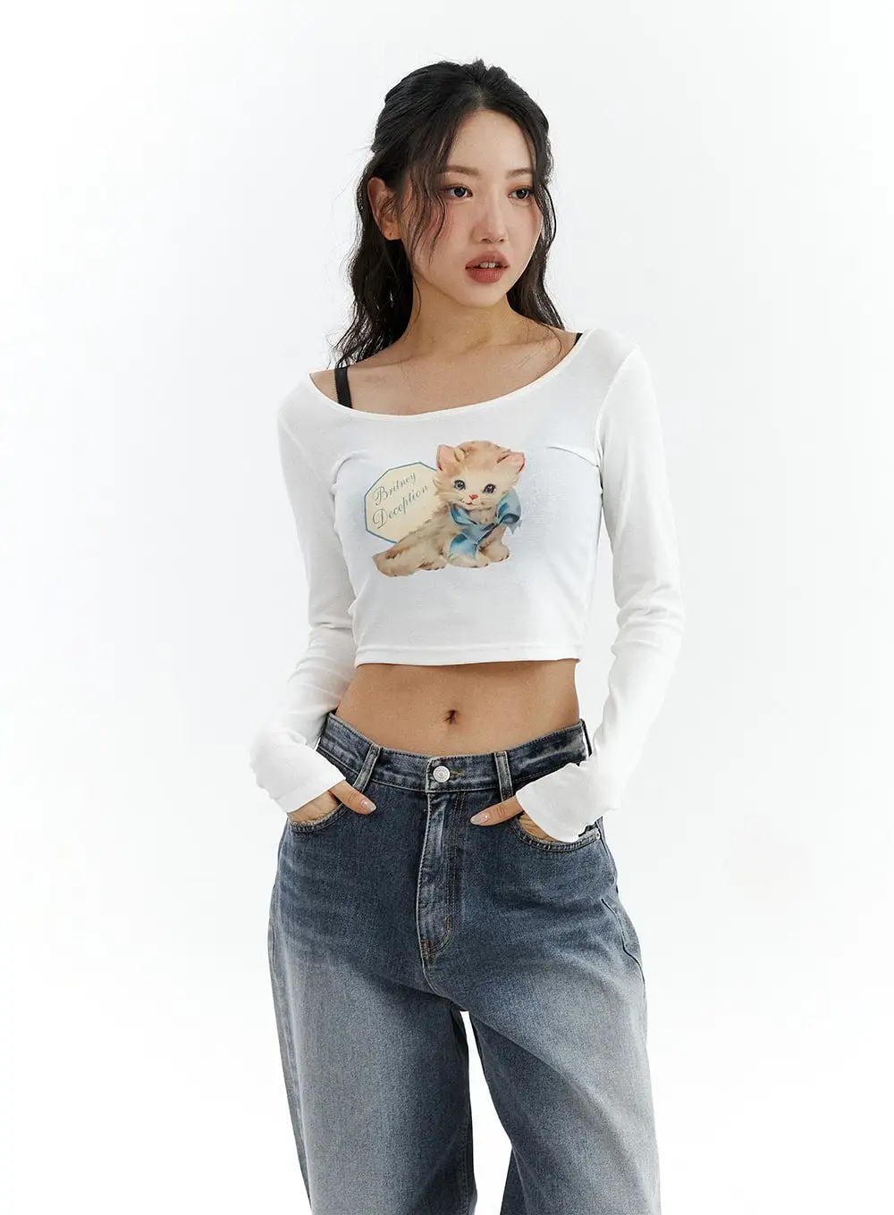 Cat Print Long Sleeve Tee CJ425