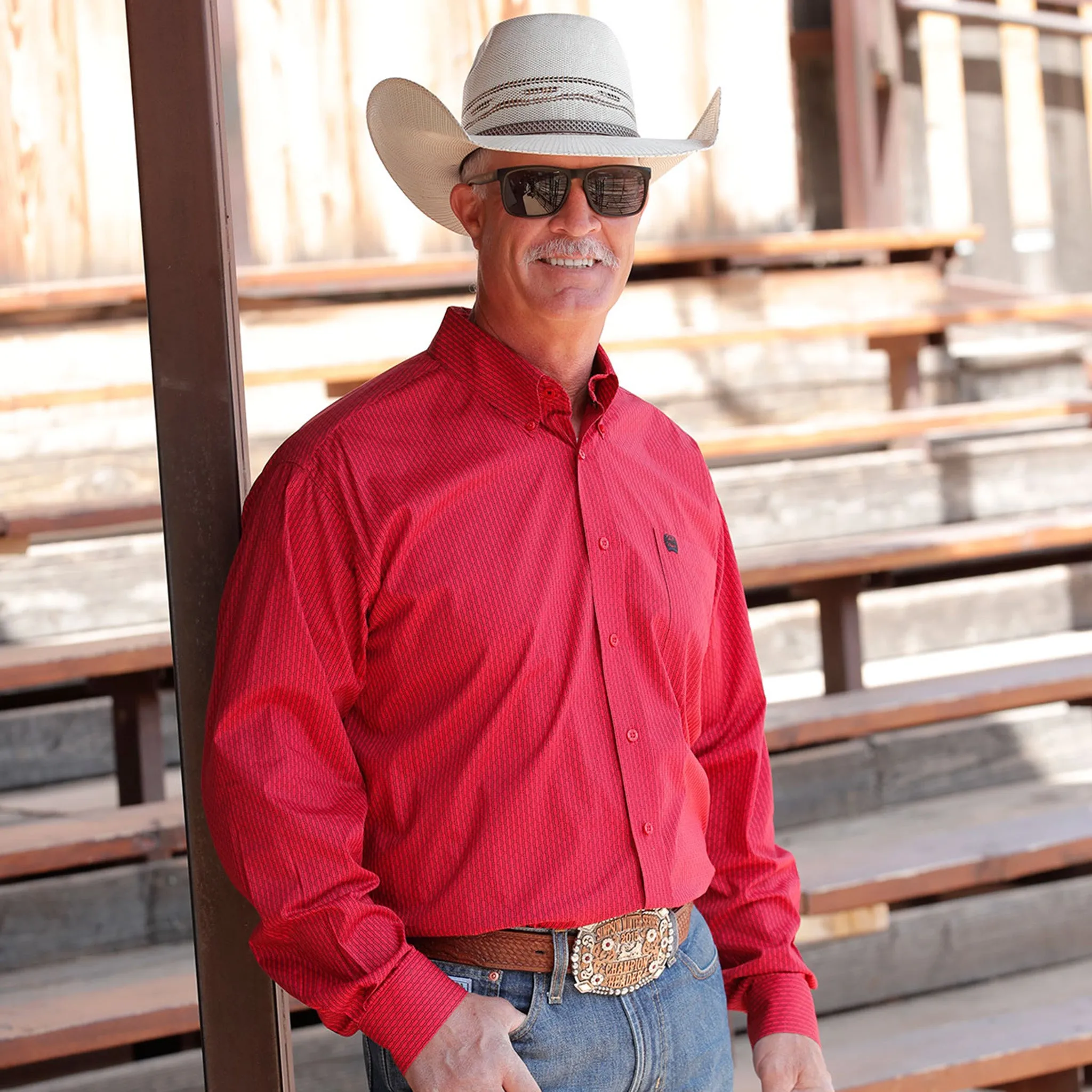 Cinch Men's Red Geometric Print Long Sleeve