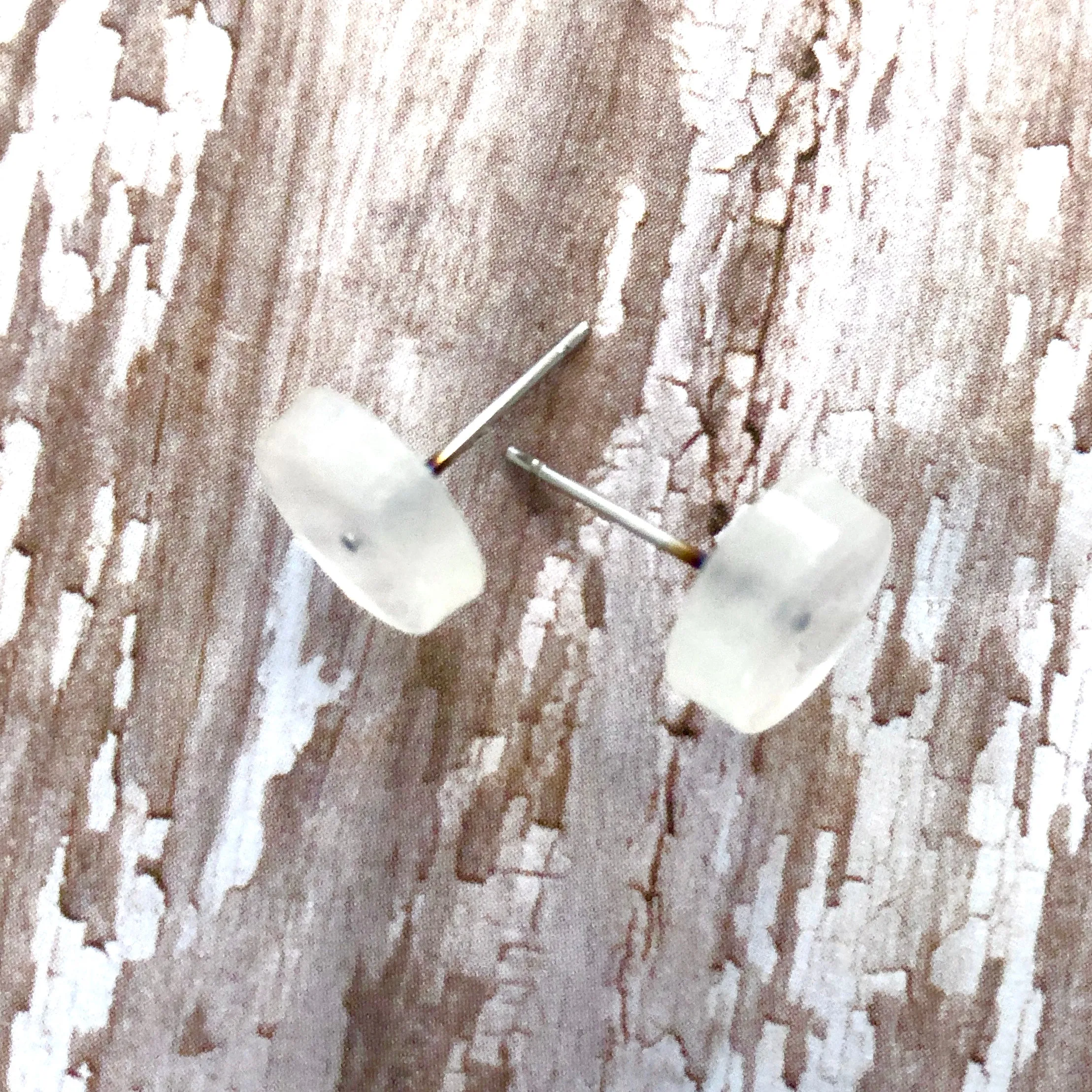 Clear Milky Pearlescent Disc Stud Earrings