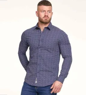 D555 Mens Long Sleeve Shirt With Micro All Over Print (VALENCE)