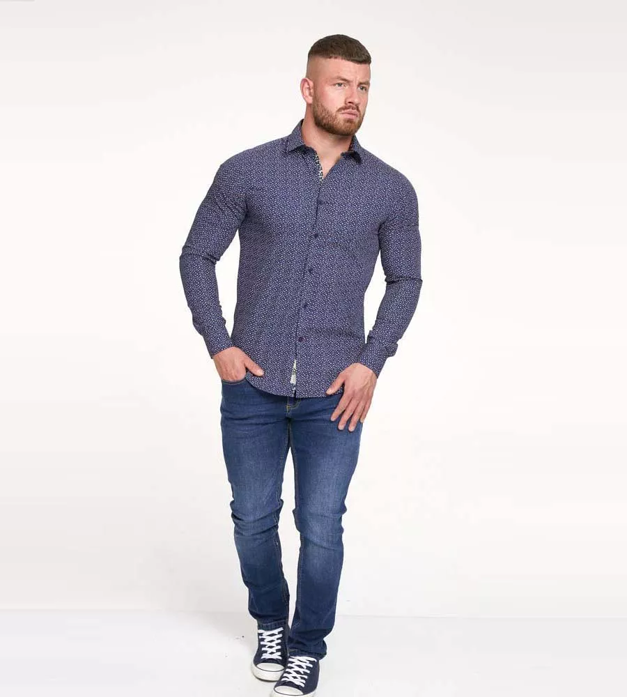 D555 Mens Long Sleeve Shirt With Micro All Over Print (VALENCE)