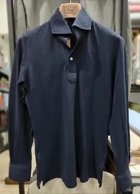 Dark Navy Stretch-Cotton Long Sleeves Shirt - SS091