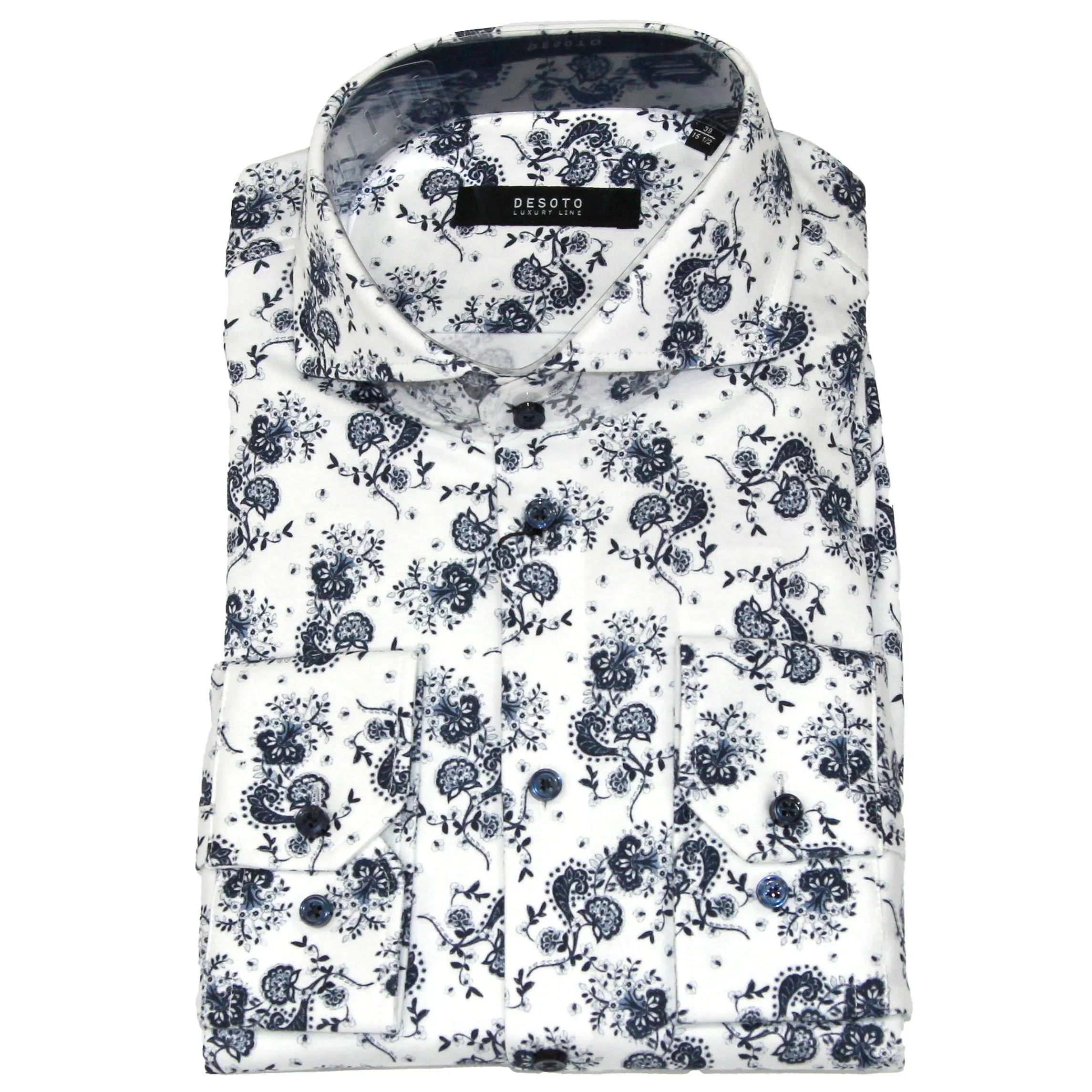 Desoto Men's Luxury Print Long Sleeve - WHITE/BLACK FLORAL