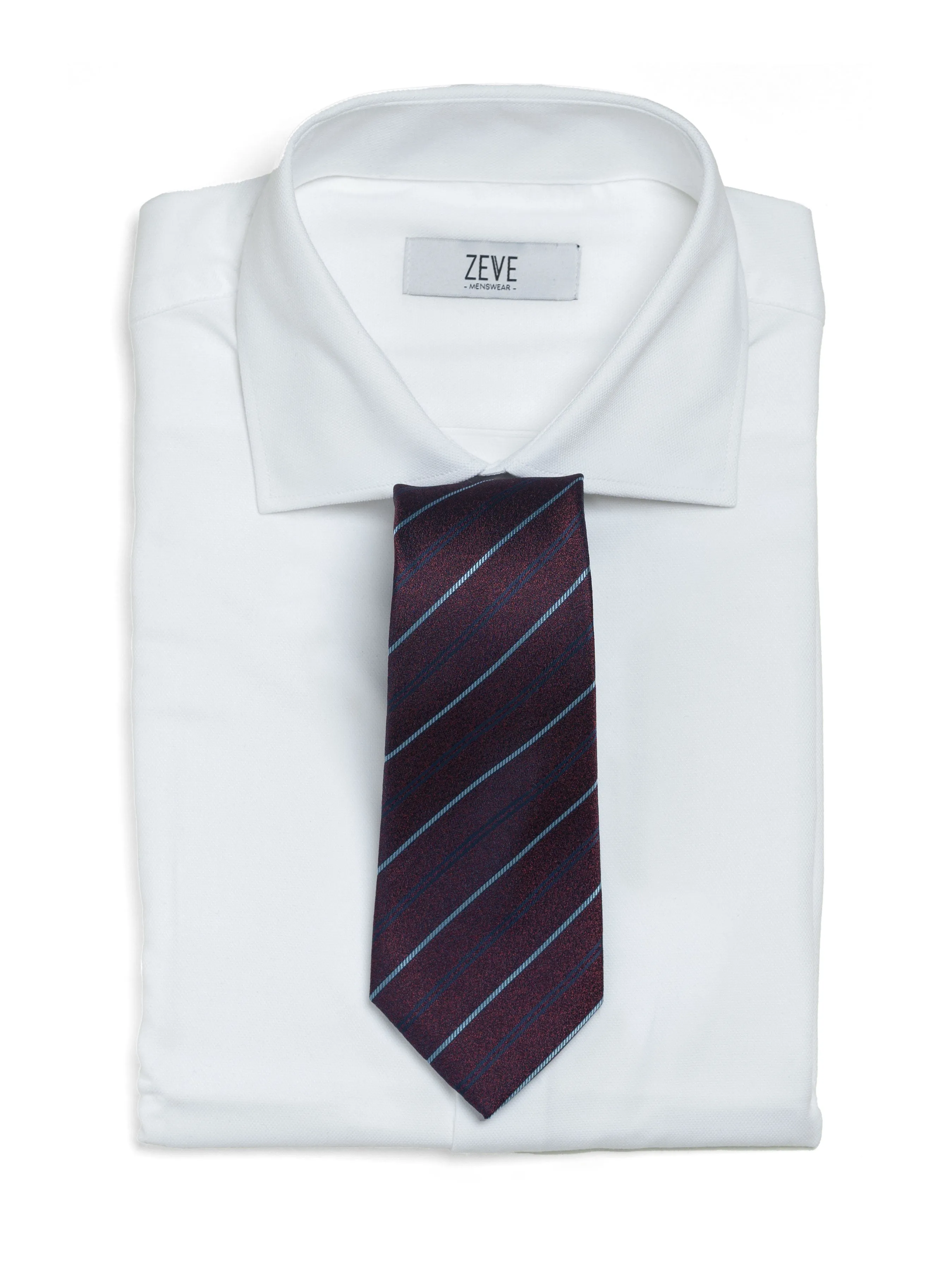 Double Stripes Tie - Maroon with Blue Line