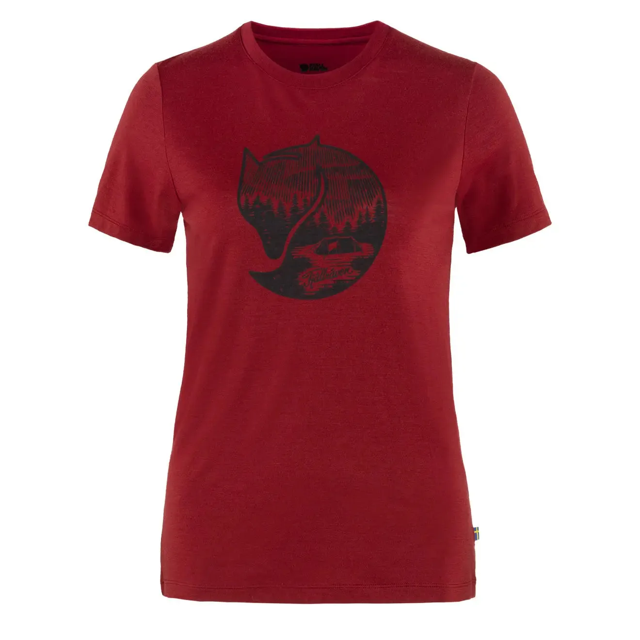 Fjallraven Womens Abisko Wool Fox SS T-Shirt Pomegranate Red / Dark Navy