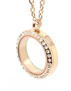 FL37 - Rose Gold CZ Floating Locket Necklace, Stainless Steel