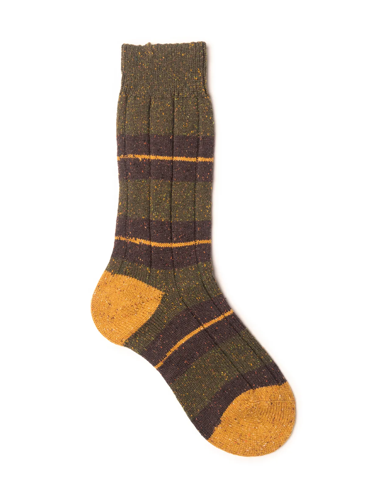 FLECK BLOCK STRIPE WOOL MID CALF - DARK KHAKI