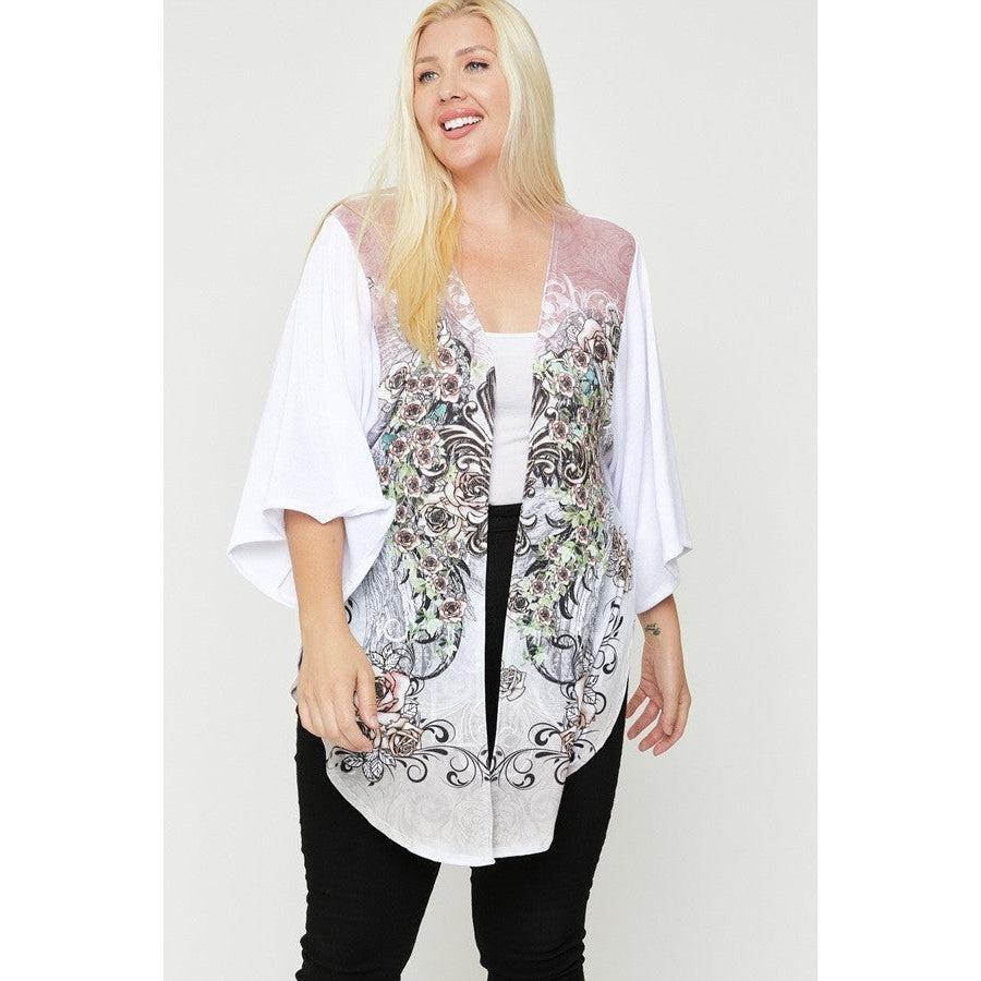 Floral Wings Sublimation Print, Long Body Cardigan