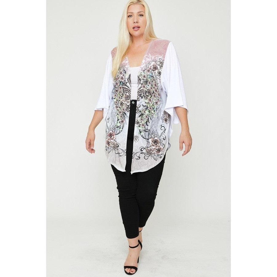 Floral Wings Sublimation Print, Long Body Cardigan