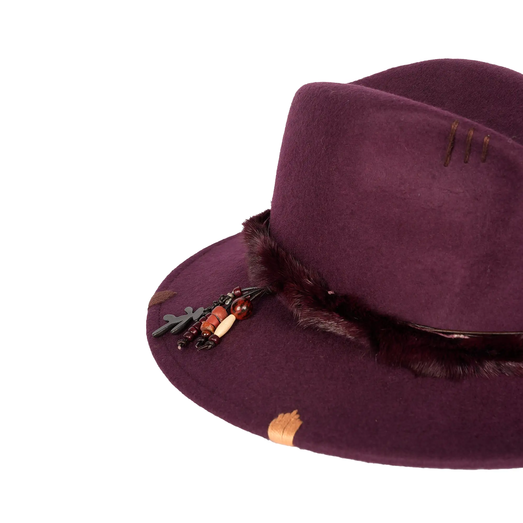 Fur Hat Wool Burgundy