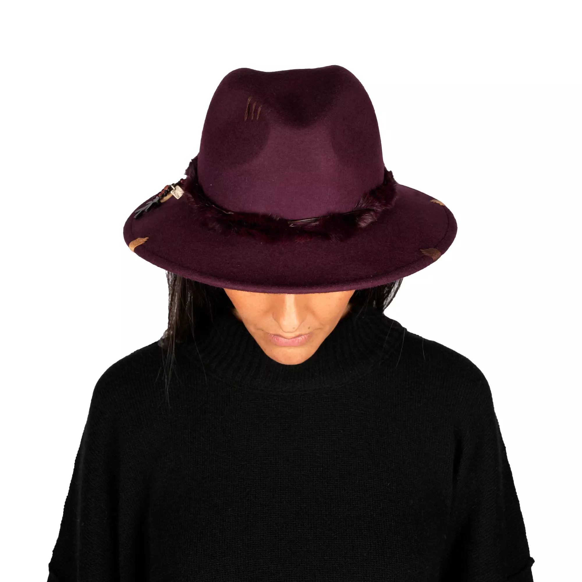 Fur Hat Wool Burgundy