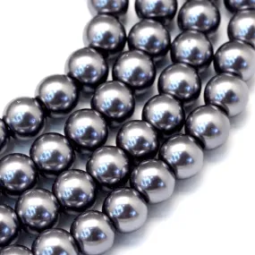 Glass Pearl Beads, Strand, Dark Grey, Round, 8mm