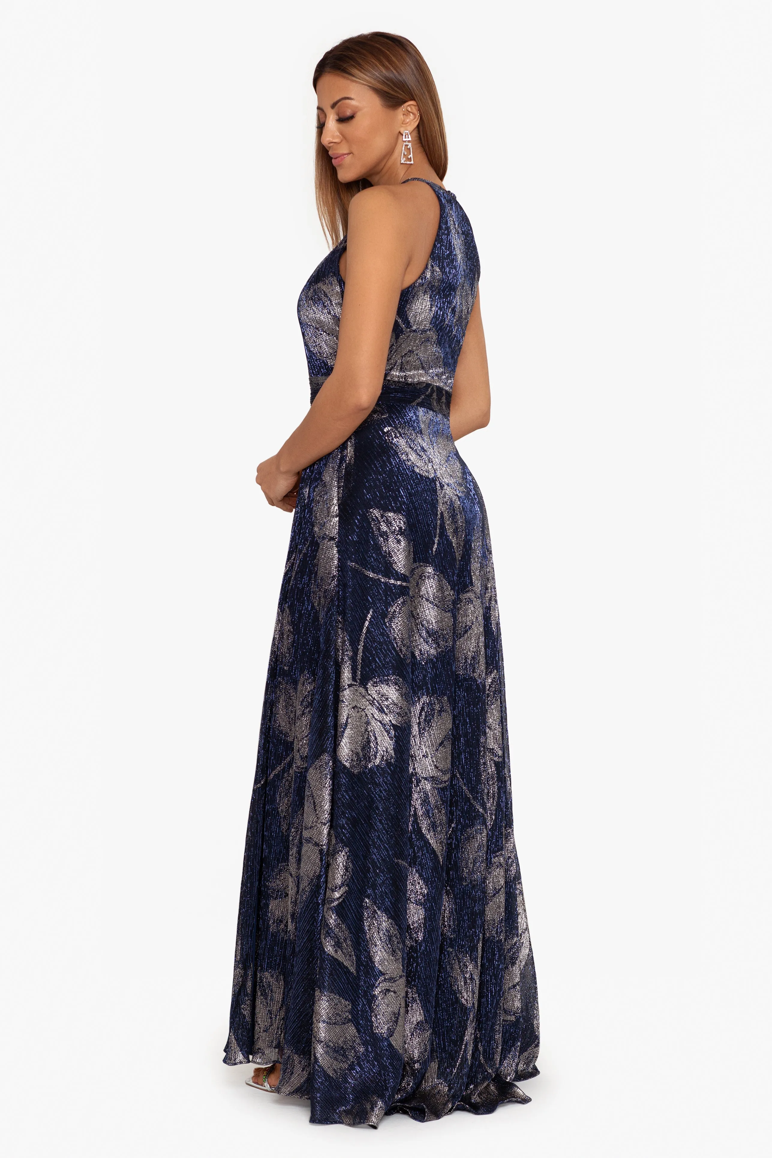 Ilaria Long Halter Foil Print Dress