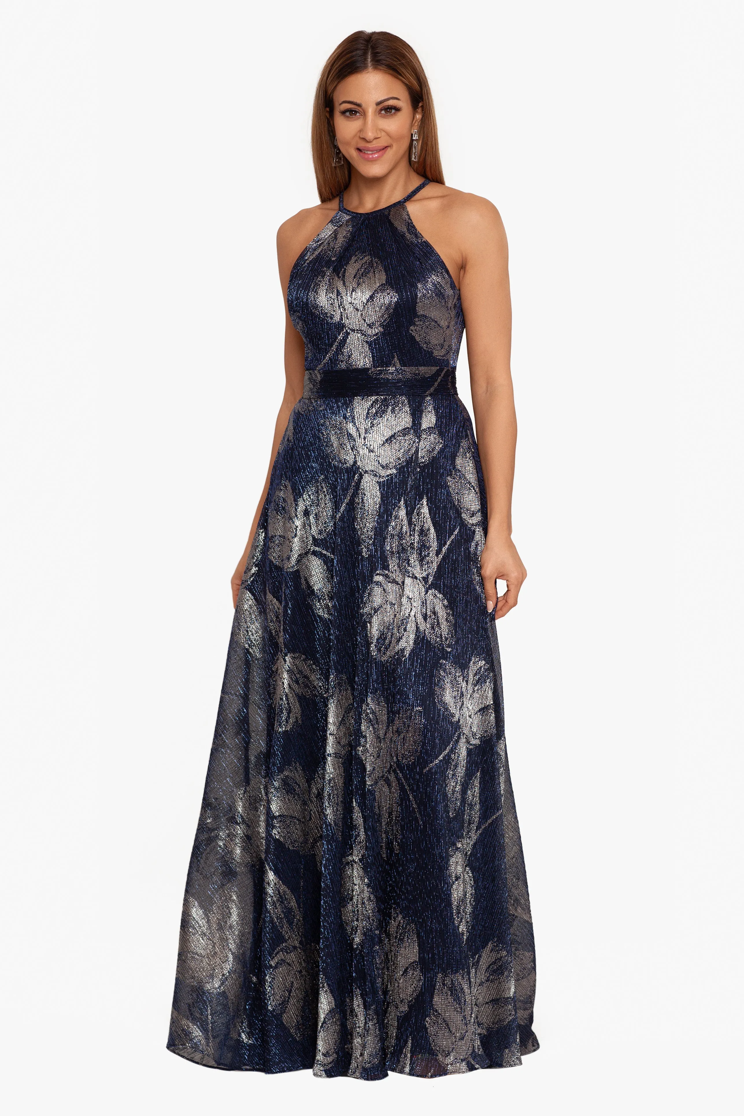 Ilaria Long Halter Foil Print Dress