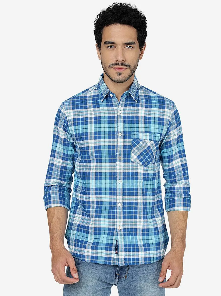 Imperial Blue Checked Slim Fit Casual Shirt | Greenfibre