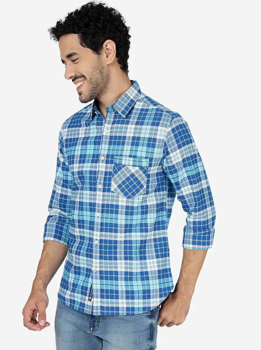 Imperial Blue Checked Slim Fit Casual Shirt | Greenfibre