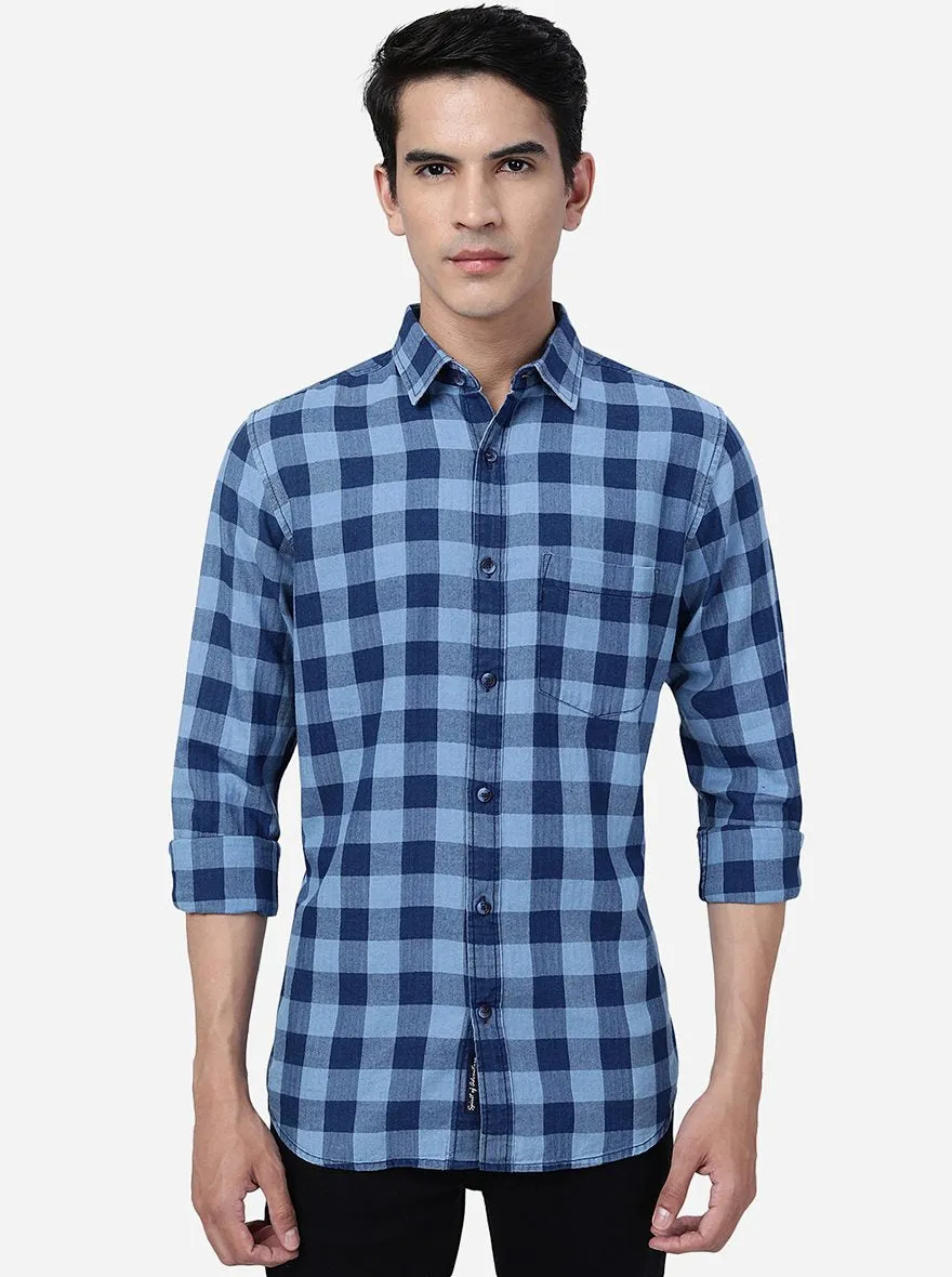 Imperial Blue Checked Slim Fit Casual Shirt | JadeBlue