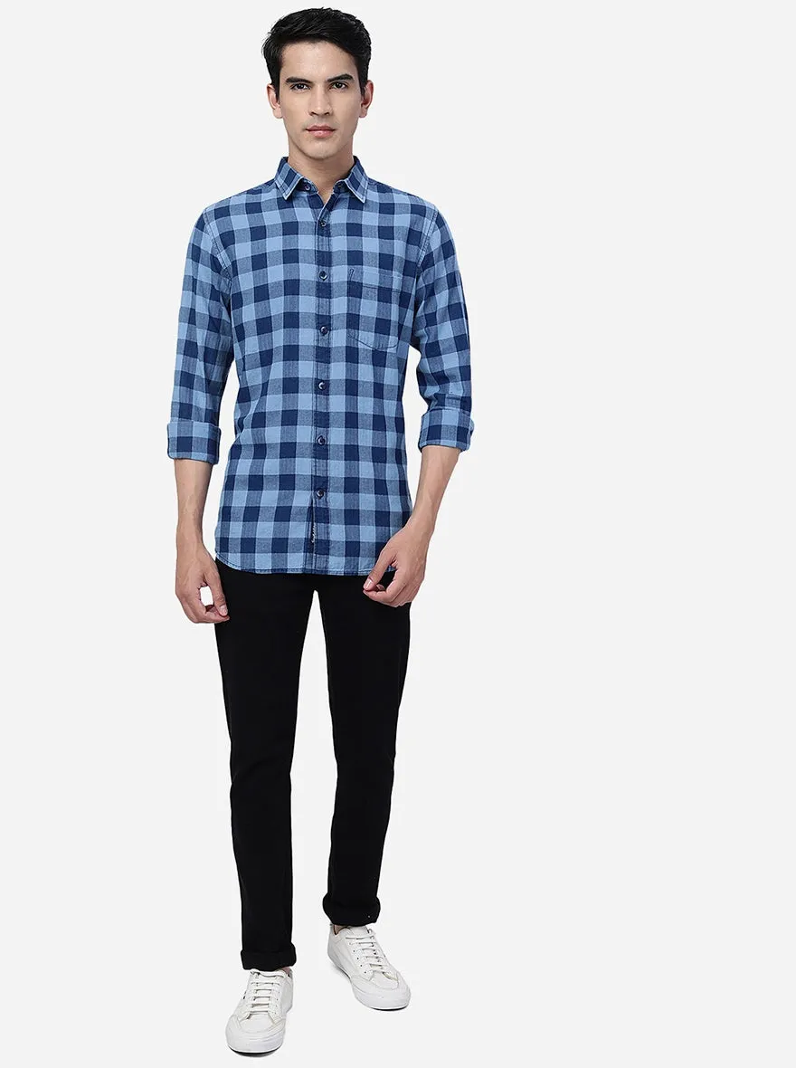 Imperial Blue Checked Slim Fit Casual Shirt | JadeBlue