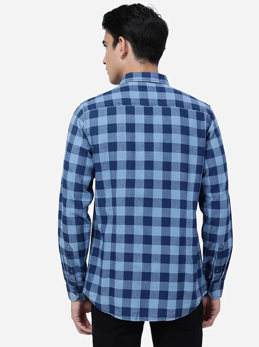 Imperial Blue Checked Slim Fit Casual Shirt | JadeBlue