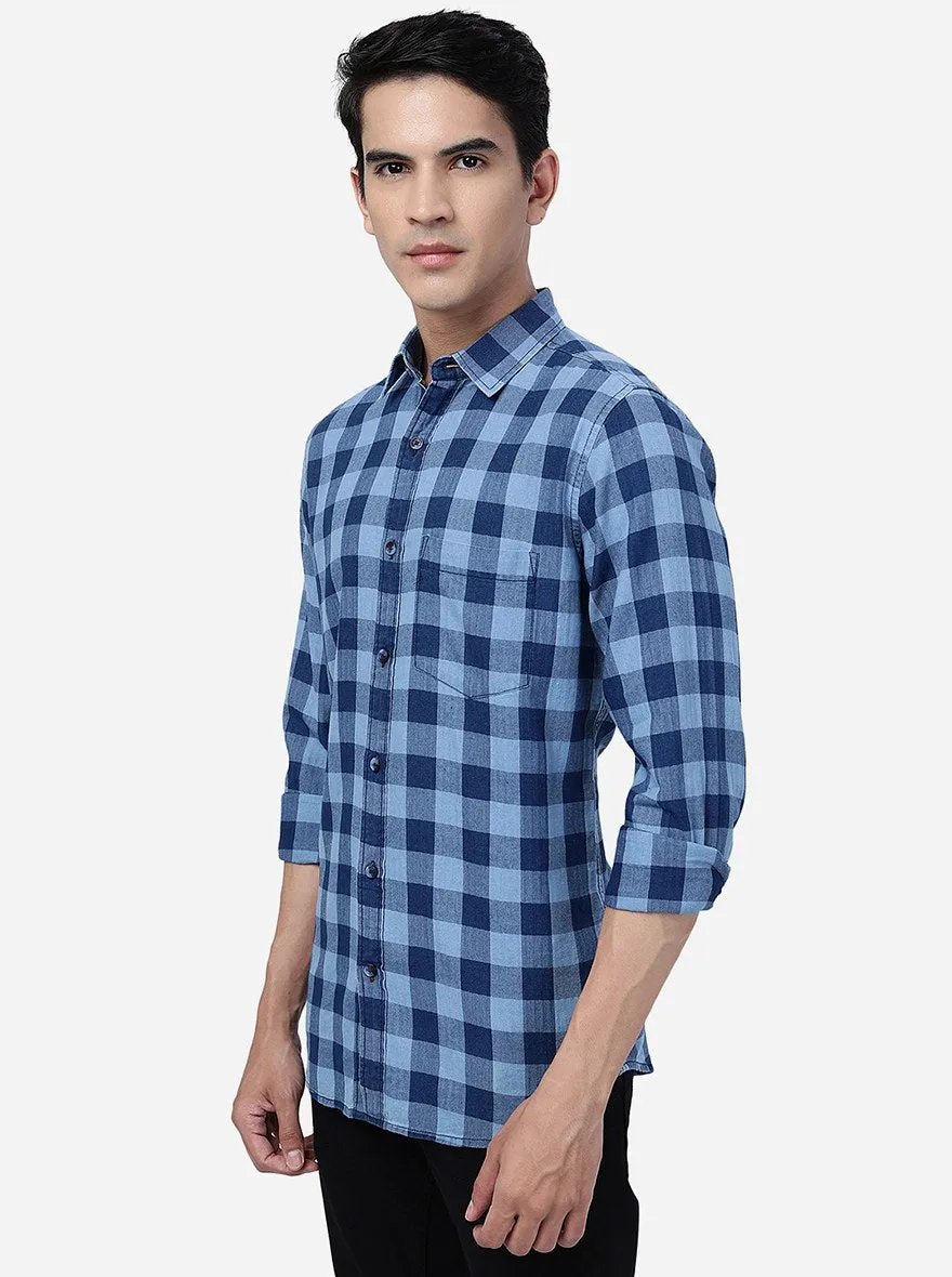 Imperial Blue Checked Slim Fit Casual Shirt | JadeBlue