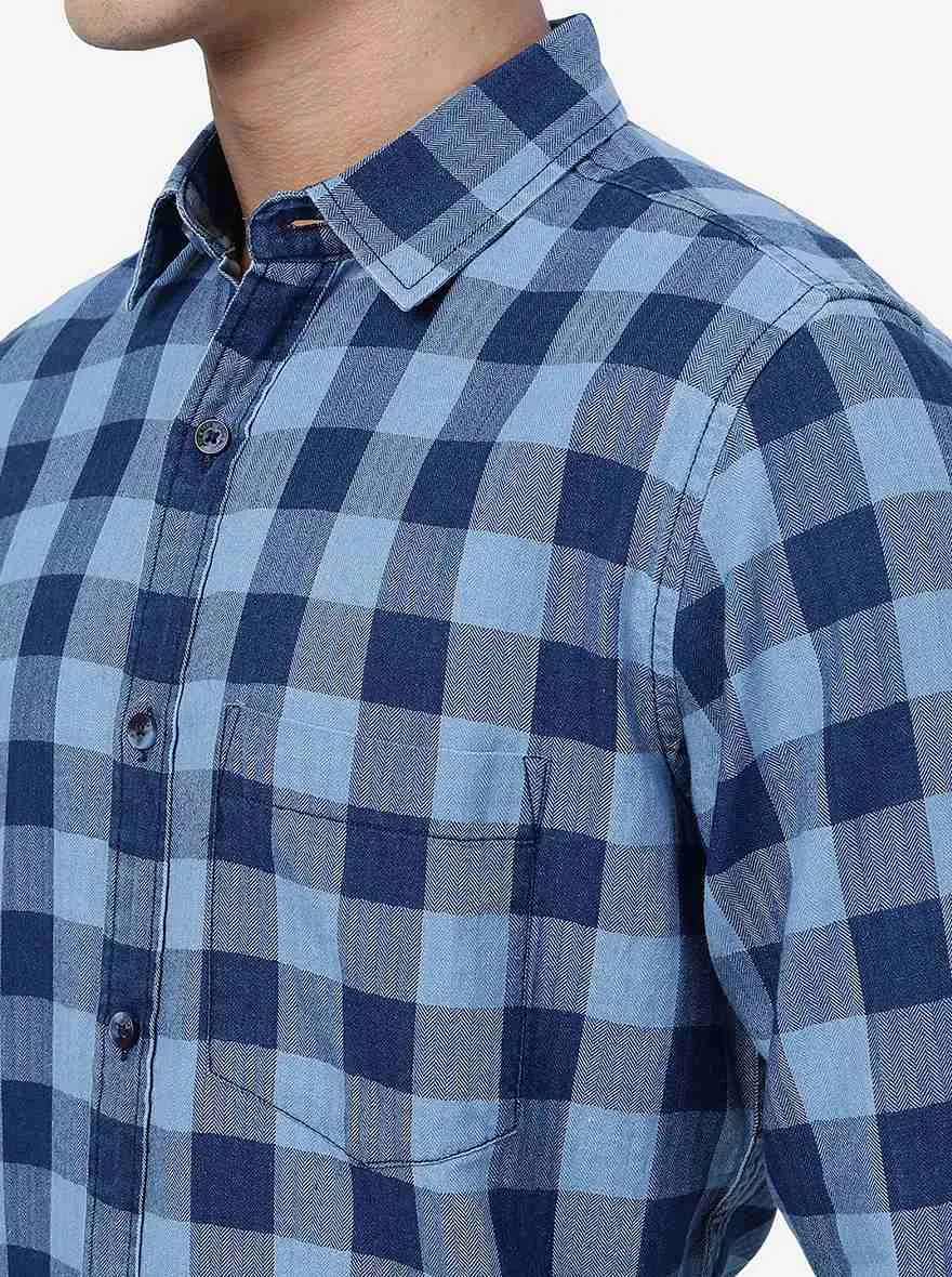 Imperial Blue Checked Slim Fit Casual Shirt | JadeBlue