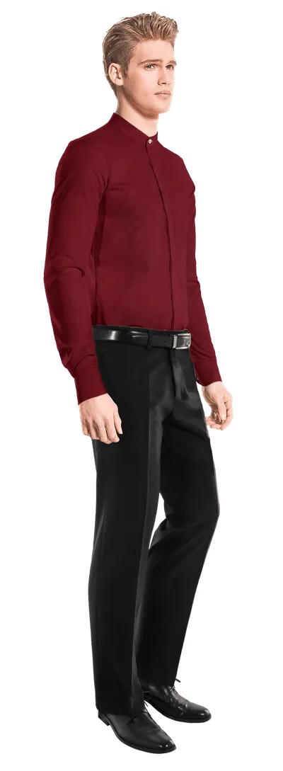 Imperial red band collar Shirt with hidden buttons