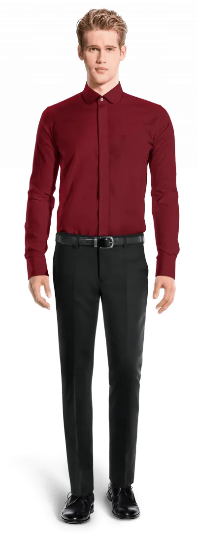 Imperial red club collar Shirt with hidden buttons