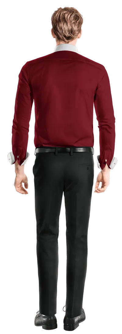 Imperial red french cuff penny collar Shirt with contrast collar