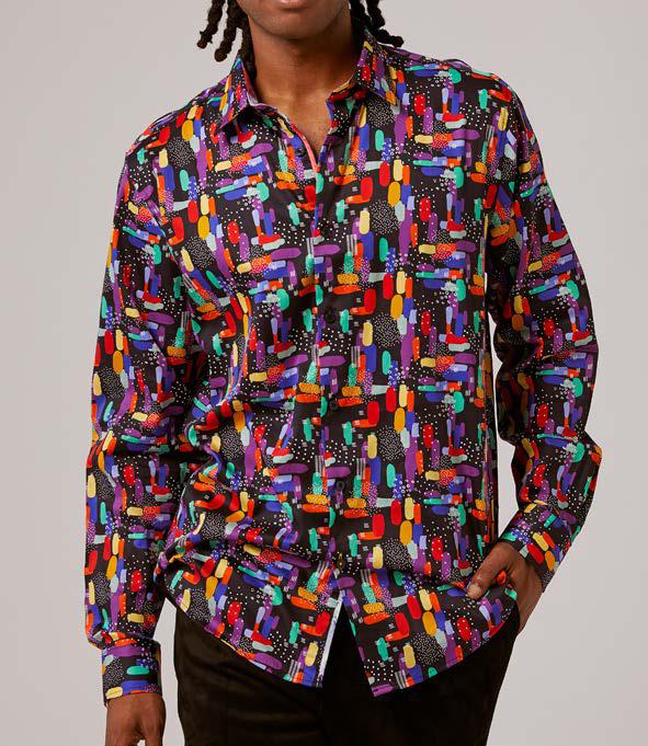 Inserch Long Sleeve Cotton Abstract Print Shirt LS025-66 Multi