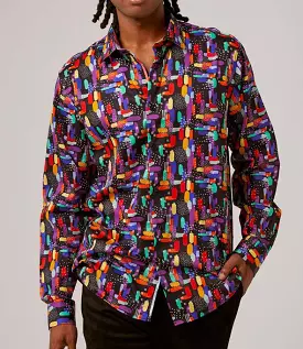 Inserch Long Sleeve Cotton Abstract Print Shirt LS025-66 Multi