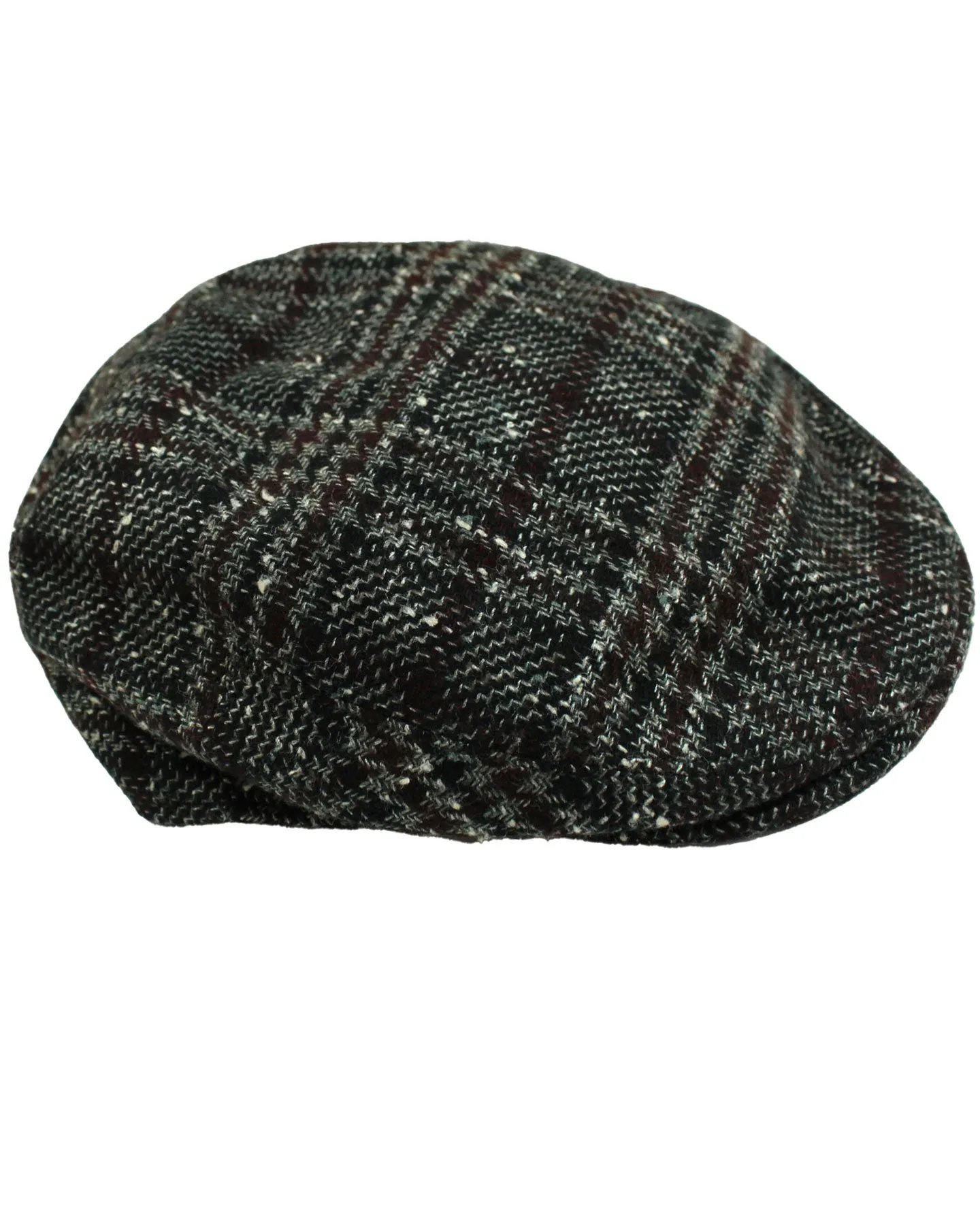 Kiton Flat Cap Cashmere Wool Dark Gray Brown Plaid