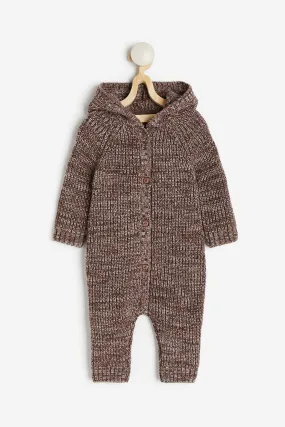 Knitted merino wool all-in-one suit - Long sleeve - Long - Dark brown marl - Kids | H&M GB