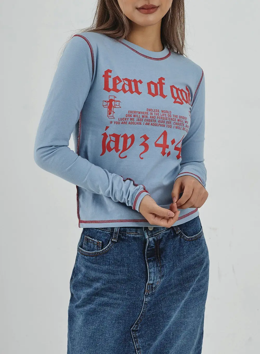 Lettering Print Long Sleeve Top CN29