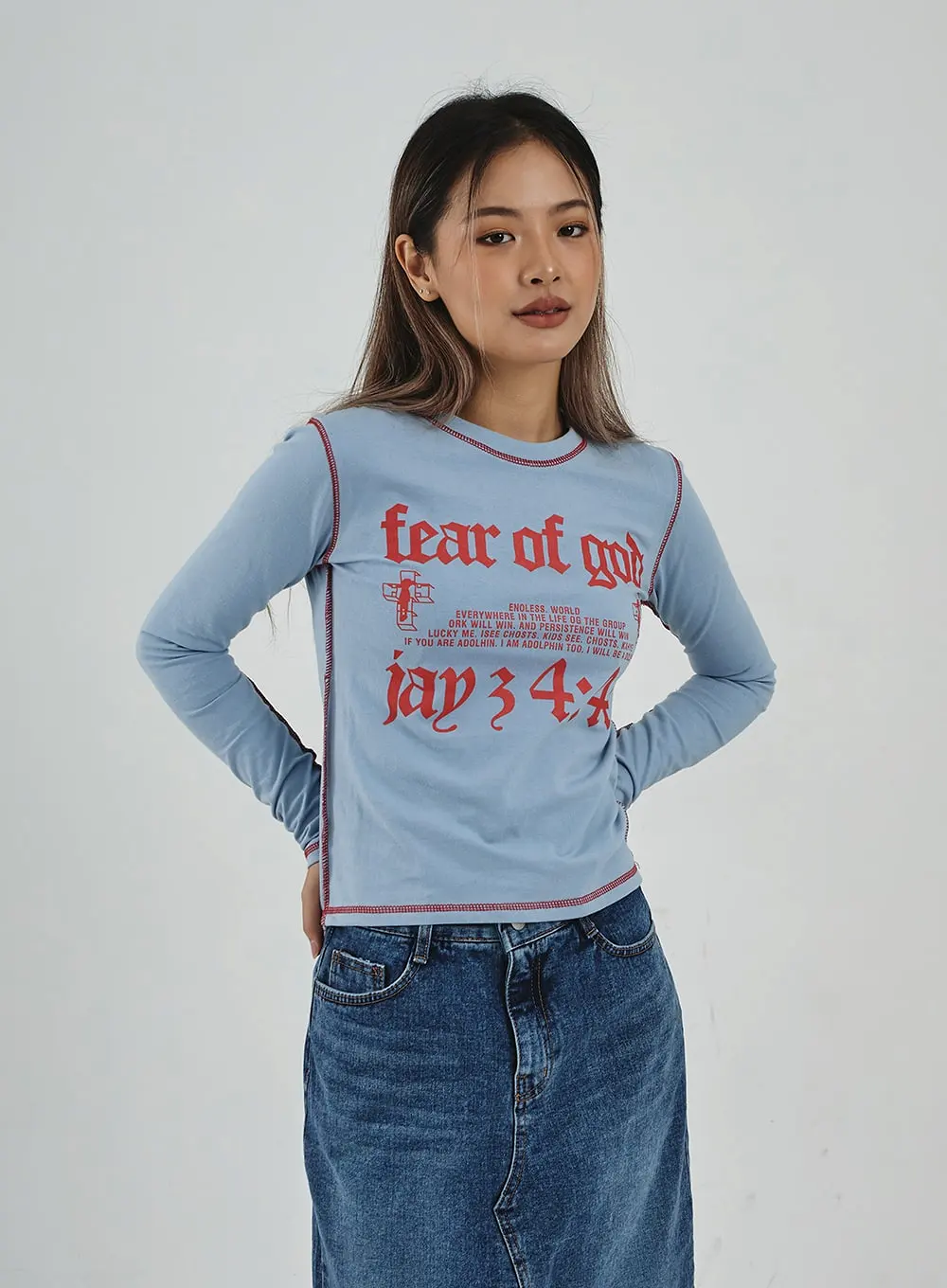 Lettering Print Long Sleeve Top CN29