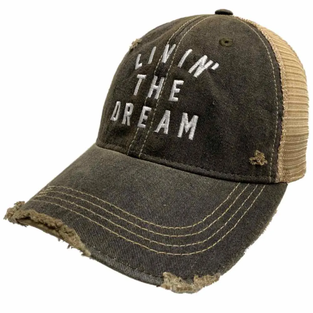 Livin' The Dream Original Retro Brand Mudwashed Distressed Mesh Adj. Hat Cap