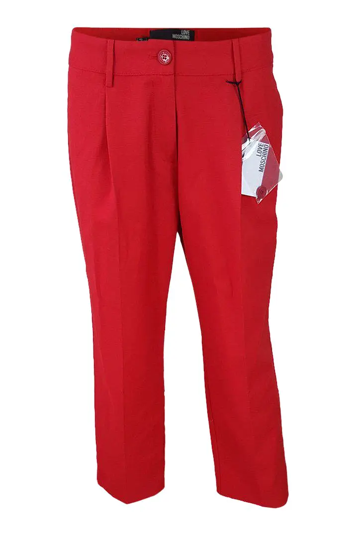 LOVE MOSCHINO Women's Cherry Red Pleat Front Capri Trousers (UK 10)