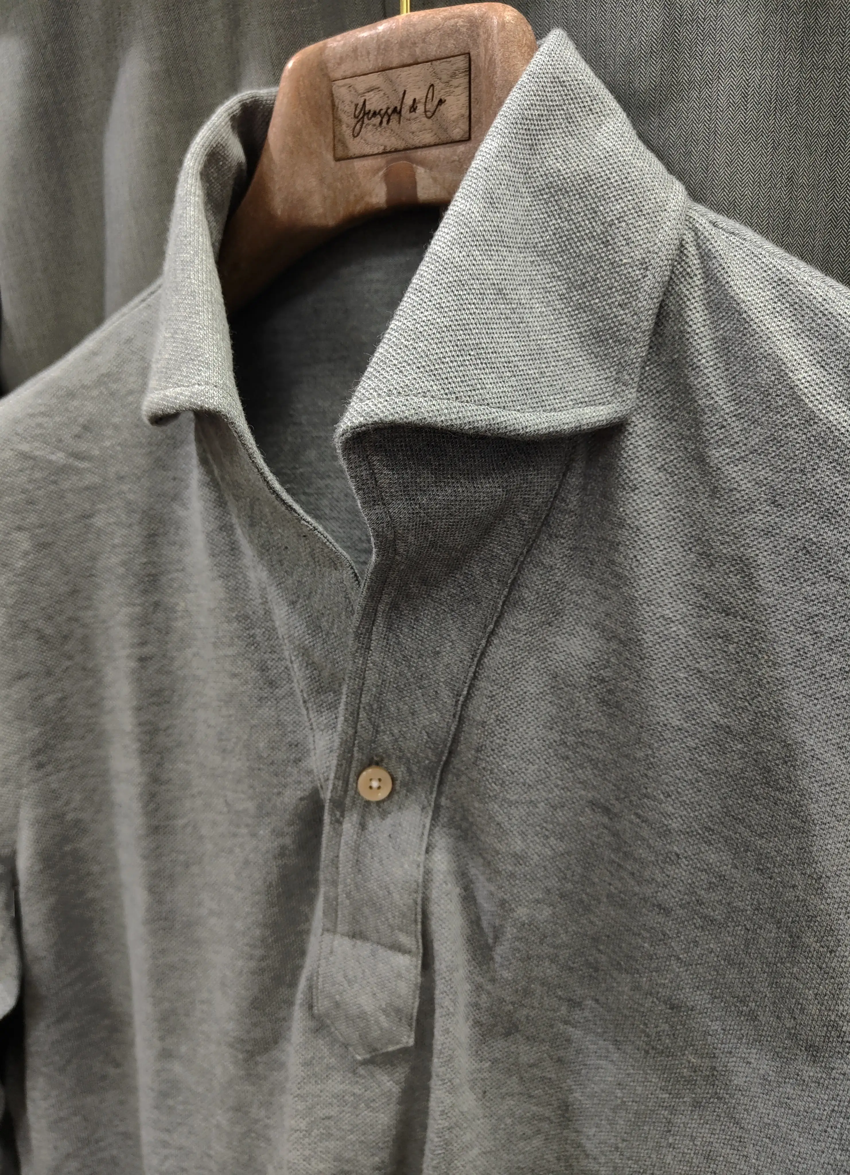 Melange Grey Stretch-Cotton Long Sleeves Shirt - SS093