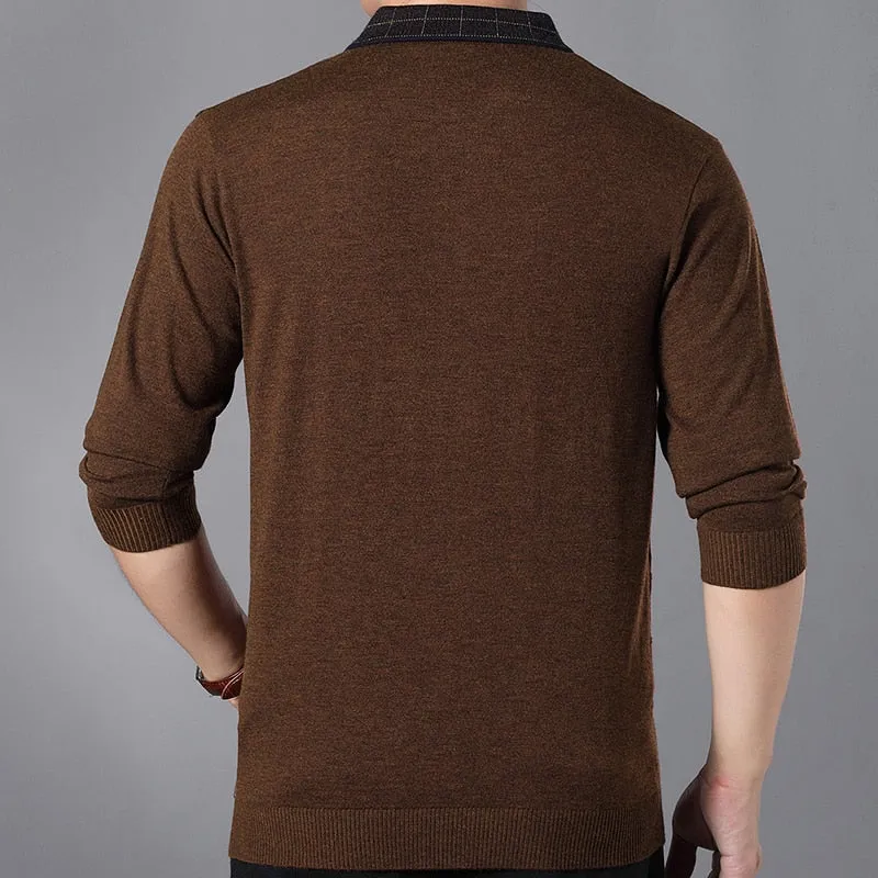 Men's Casual Contrast Color Plaid Breathable Long Sleeve Poloshirt