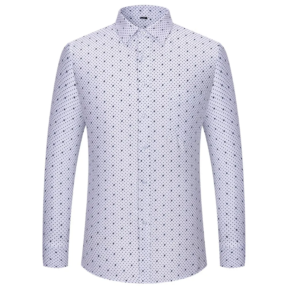 Men's Casual Single Patch Pocket Printed Office Long Sleeve Shirt