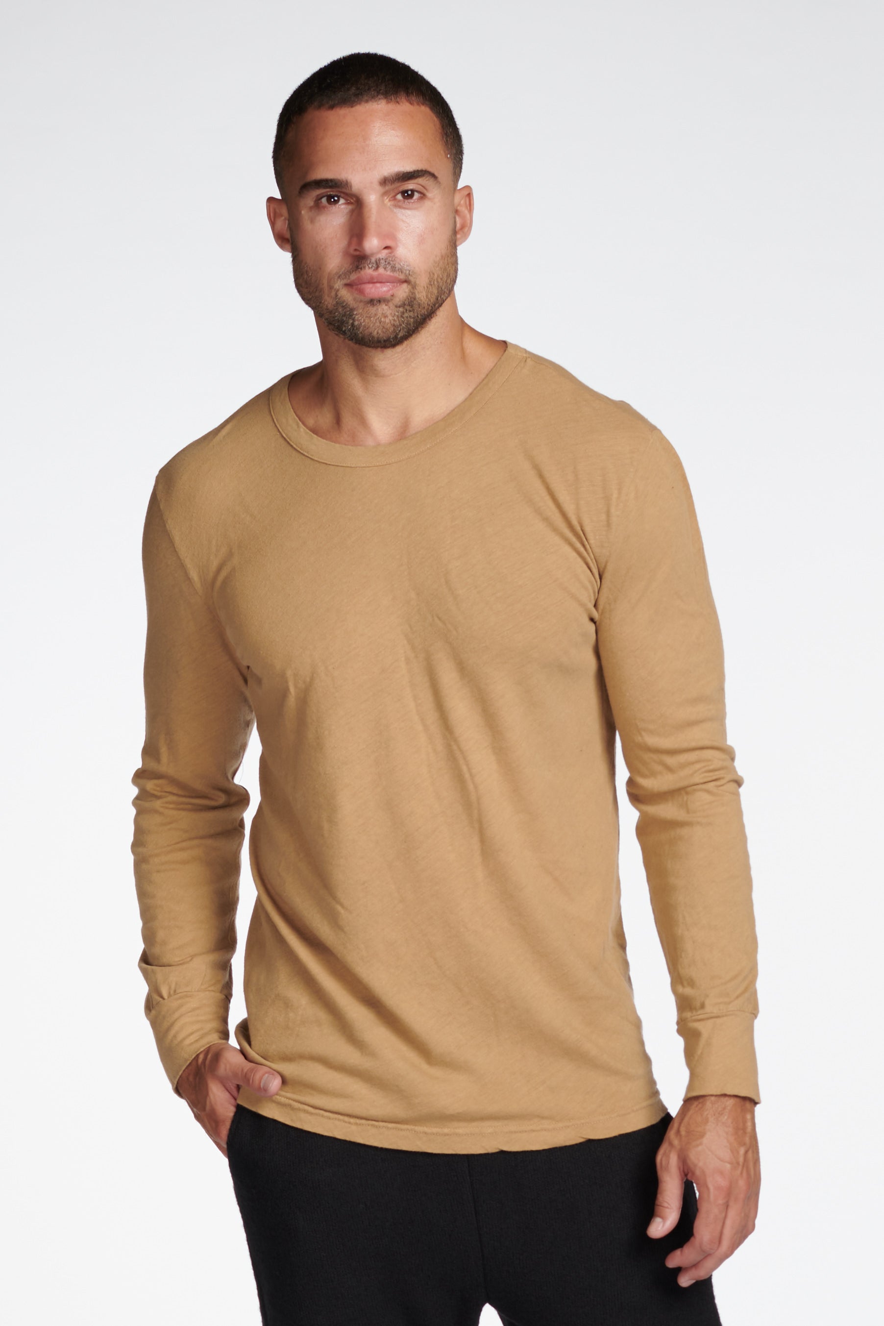 Men's Linen Blend Wide Cuff Long Sleeve Tee