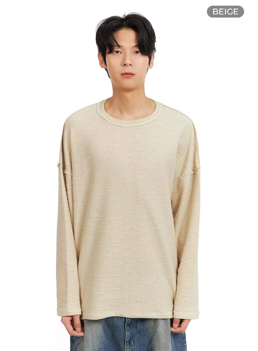 Men's Textured Crew Neck Long Sleeve Top IA402